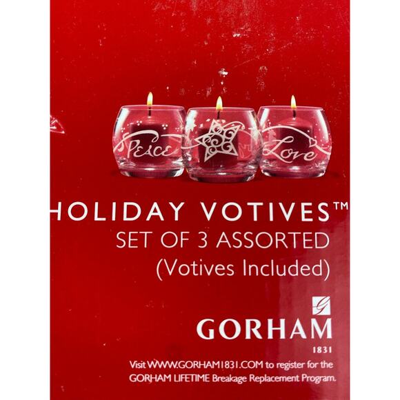 Gorham Crystal Holiday Votives Set of 3 Peace Love - Picture 2 of 8